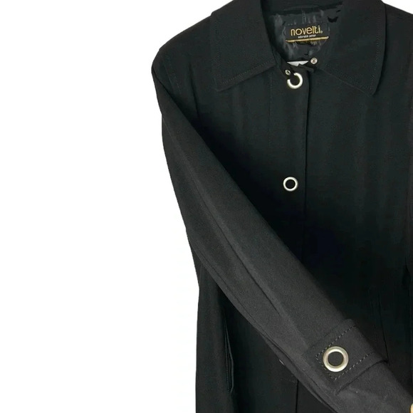Novelti  coat,women large  PTP 21” black,front snap,shirt collar,career,classy - Picture 7 of 15